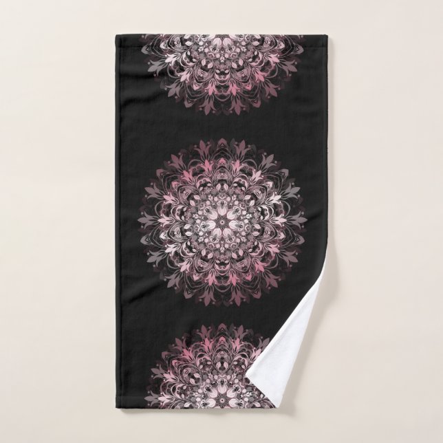 Toalha De Mão Pink Metallic Black | Floral Mandala | Monogram (Toalha de mão)