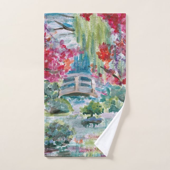 Toalha De Mão Pintura da ponte de jardim Claude Monet (Toalha de mão)