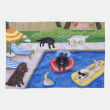Pintura de Labradors da festa na piscina