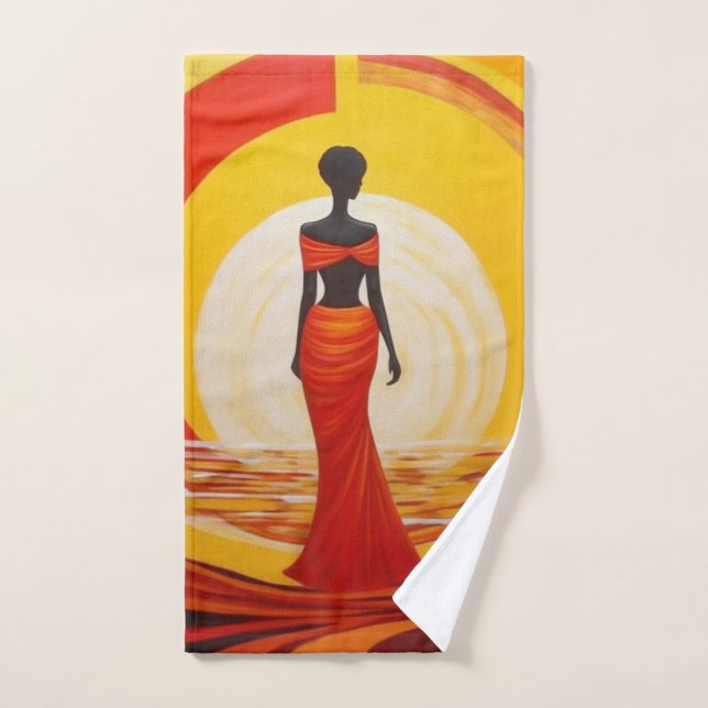 Toalha De Mão Pintura de mulher africana vermelha-alaranjada-que (Toalha de mão)