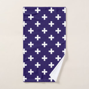 Toalha De Mão Polka branca cruza a azul-marinho