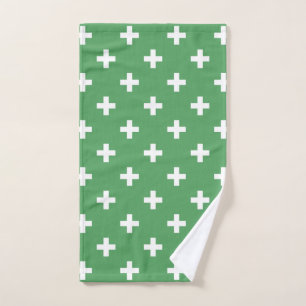 Toalha De Mão Polka branca cruza a verde