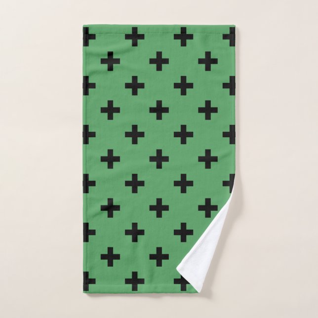Toalha De Mão Polka negra cruza em verde (Toalha de mão)