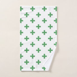 Toalha De Mão Polka verde cruza em branco