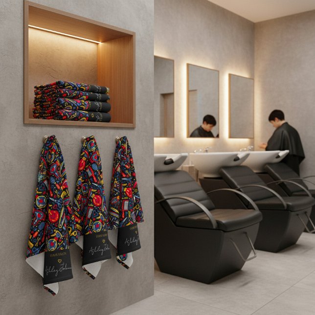 Toalha De Mão Portuguese folk hair icons — black, red & blue (Criador carregado)