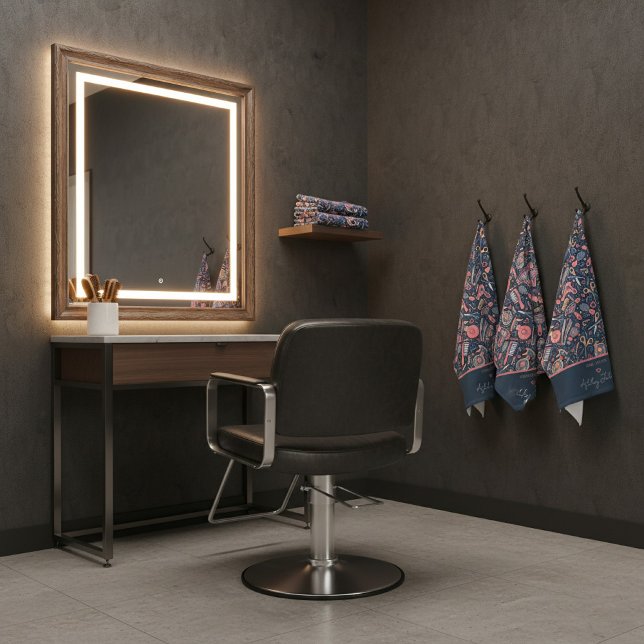 Toalha De Mão Portuguese folk hair icons — navy, blush & cream (Criador carregado)