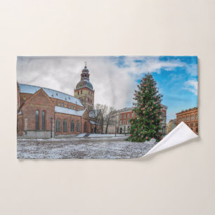 Toalha De Mão Praça Dome com árvore de Natal em Riga