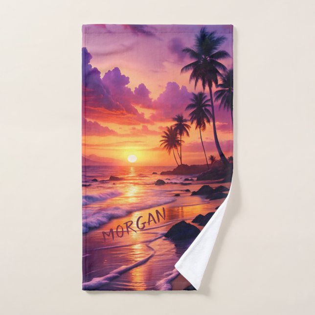 Toalha De Mão Praia Sunset Tropical Personalizada - Esportes Cos (Toalha de mão)