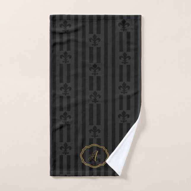 Toalha de Mão Preta Velvet Fleur de Lis Monogram (Toalha de mão)
