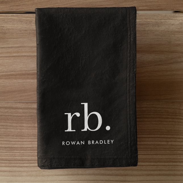 Toalha De Mão preto e branco mínimo Elegante clássico monograma (Criador carregado)