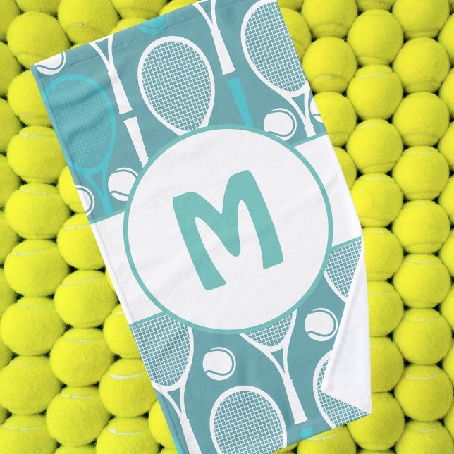 Toalha De Mão Rackets de Tênis branco e azul esferográfica Nome  (Criador carregado)
