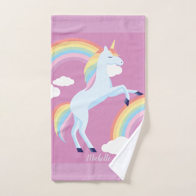 Toalha De Mão Rainbow Unicorn Personalizado (Toalha de mão)