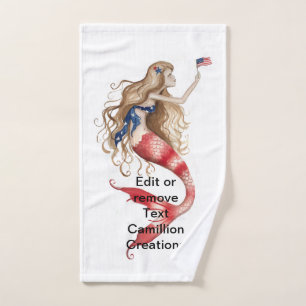 Toalha De Mão Red, White e Blue Patriotic Mermaid Grimshaw
