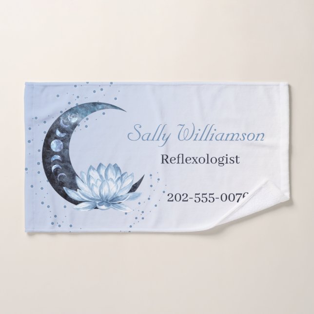 Toalha De Mão Reflexologia Flor de Lótus Azul Lua  (Toalha de mão)