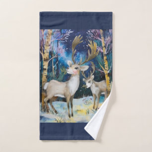 Toalha De Mão Reindeer na pintura florestal