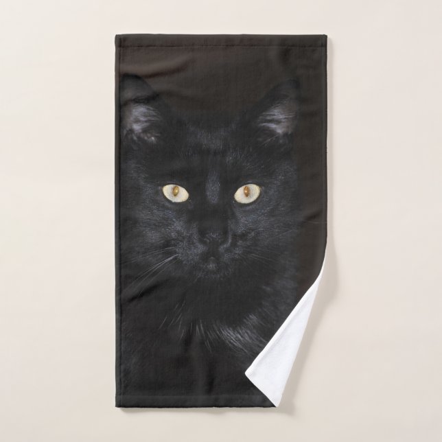 Toalha De Mão Retrato de Gato Negro (Toalha de mão)