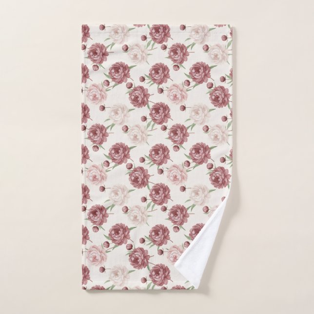 Toalha De Mão Romantic Blush & Burgundy Peony Floral Pattern (Toalha de mão)