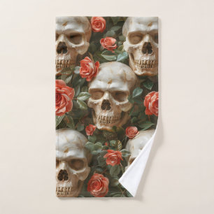 Toalha De Mão Rosa e design de crânios