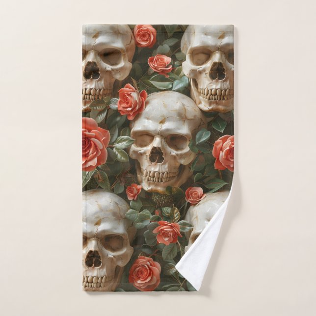 Toalha De Mão Rosa e design de crânios (Toalha de mão)