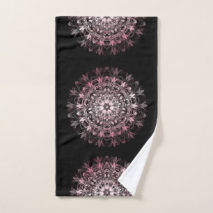 Toalha De Mão Rosa Metálico Preto Mandala Floral Monograma