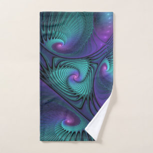 Toalha De Mão Roxo encontra Arte Fractal abstrato Turquesa moder
