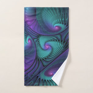 Toalha De Mão Roxo encontra Arte Fractal abstrato Turquesa moder