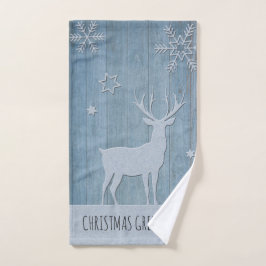 Toalha De Mão Rustic Blue Wood Reindet — Natal