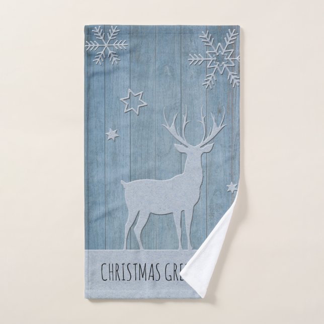 Toalha De Mão Rustic Blue Wood Reindet — Natal (Toalha de mão)