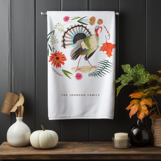Toalha De Mão Rustic Elegant Turkey - Ação de Graças Botânica (Modern Elegant Turkey Thanksgiving Botanical Hand Towel)