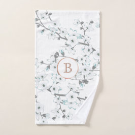 Toalha De Mão Sakura Hortelã Branco Ouro Rosé Monograma