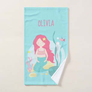 Toalha De Mão Sereia Rosa e Mint