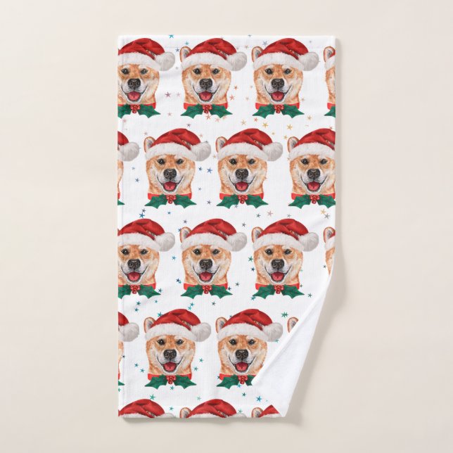Toalha De Mão Shiba Inu Dog Breed Christmas Stars (Toalha de mão)