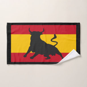 Toalha De Mão Silhueta preta Bull na bandeira espanhola