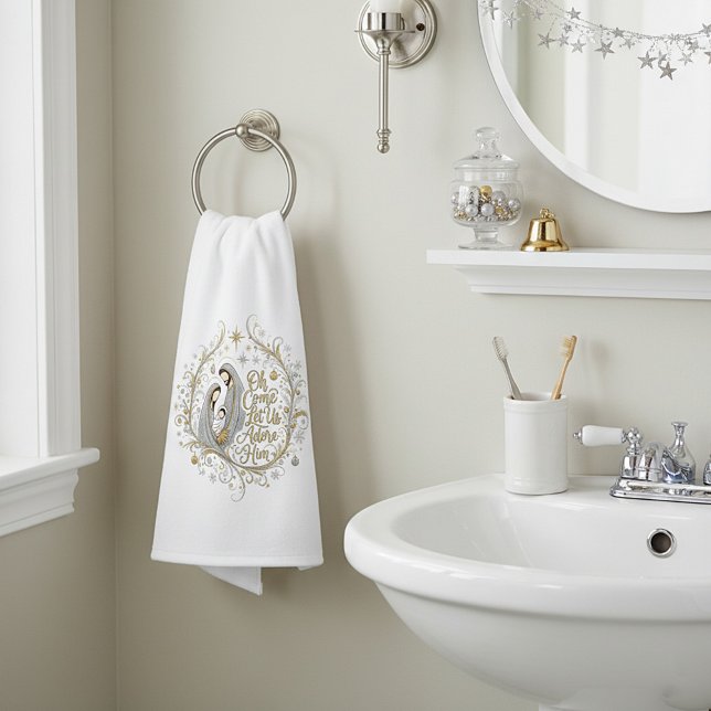 Toalha De Mão Silver and gold nativity Christmas (Criador carregado)