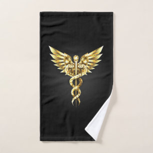 Toalha De Mão Símbolo Poligonal Dourado Caduceu