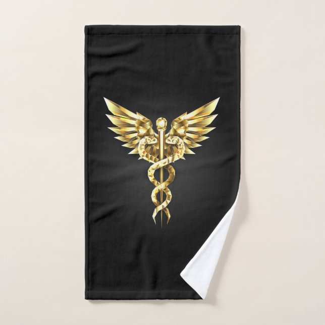Toalha De Mão Símbolo Poligonal Dourado Caduceu (Toalha de mão)