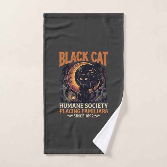 Toalha De Mão Sociedade Humana Black Cat Halloween Crescente Lua (Toalha de mão)
