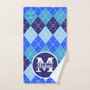 Toalha De Mão Sombras de Esportes Azul de Argyle Personalizados