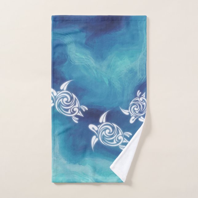 Toalha De Mão Tartarugas brancas na Aquarela Costeira do Oceano  (Toalha de mão)