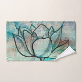 Toalha De Mão Teal Blue Watercolor Flor Elegante Artsy Lotus