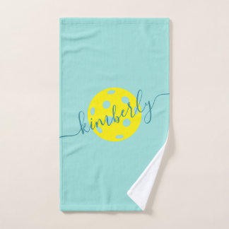 Toalha De Mão Teal de Nome de Script de Pickleball Personalizado