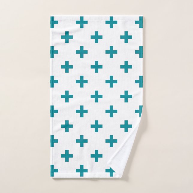 Toalha De Mão Teal polka cruza em branco (Toalha de mão)
