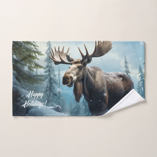 Toalha De Mão Texto personalizado Moose de inverno (Toalha de mão)
