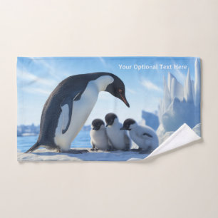 Toalha De Mão Texto Personalizado Pinguins Fofos