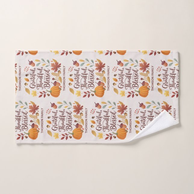 Toalha De Mão Thankful Grateful Blessed Thanksgiving Fall (Toalha de mão)
