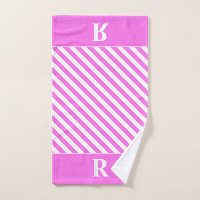 Toalha De Mão Tiras Cor-de-Rosa/Brancas Personalizadas (Toalha de mão)
