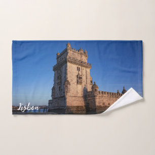 Toalha De Mão Torre de Belem ao pôr do sol em Lisboa, Portugal