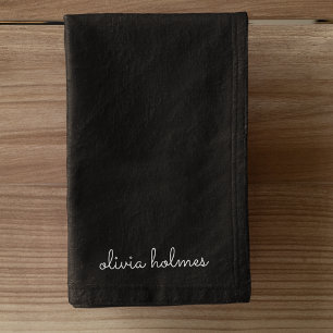 Toalha De Mão Trendy Monograma Nome do Script Preto Moderno