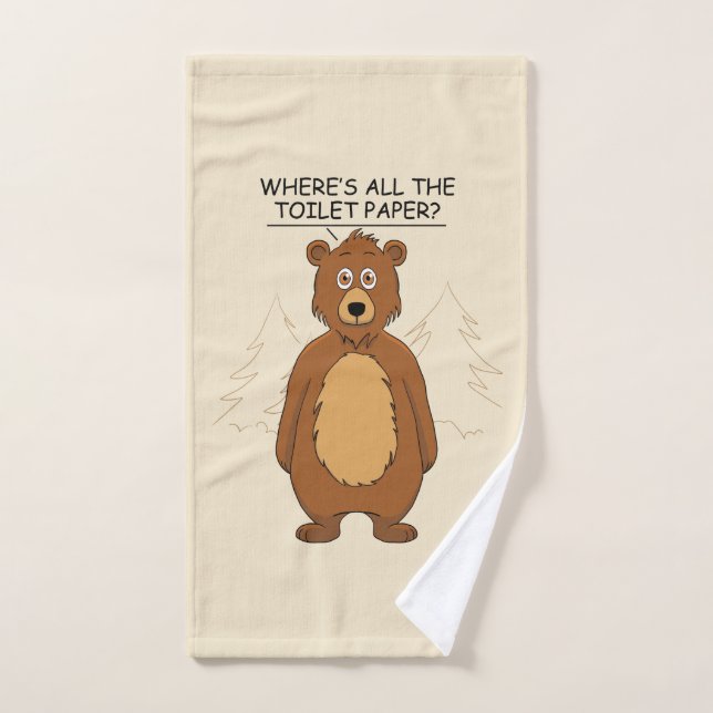 Toalha De Mão Urso Engraçado com Papel de Banheiro (Toalha de mão)