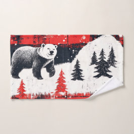 Toalha De Mão Urso Polar das Xadrezes de Buffalo Vermelho